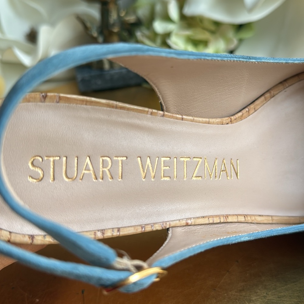 Stuart Weitzman Platform Gloss Cork Wedges in Blue Suede - Picture 11 of 16